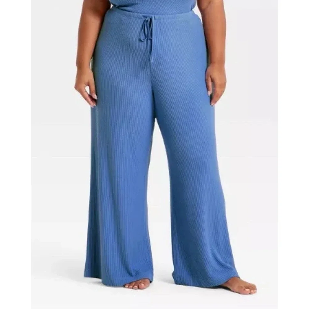 auden cozy ribbed blue pajama set tank & drawstring wide leg pants Sz Xxl